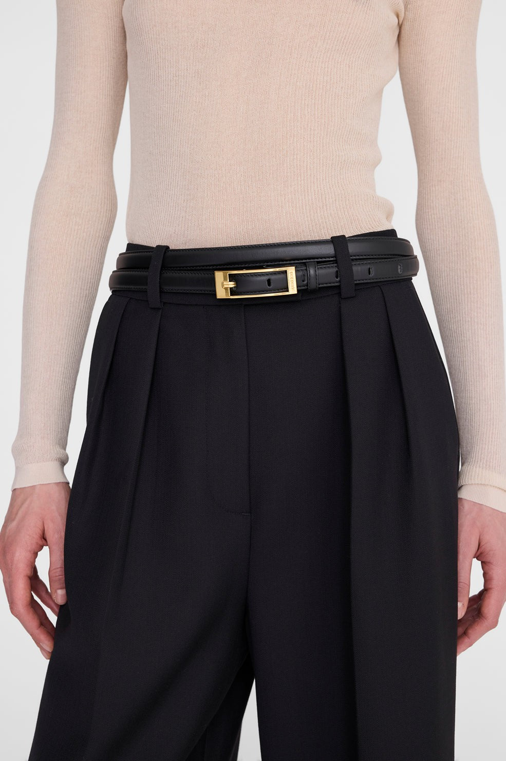 Double Elly Belt Smooth Leather - Black