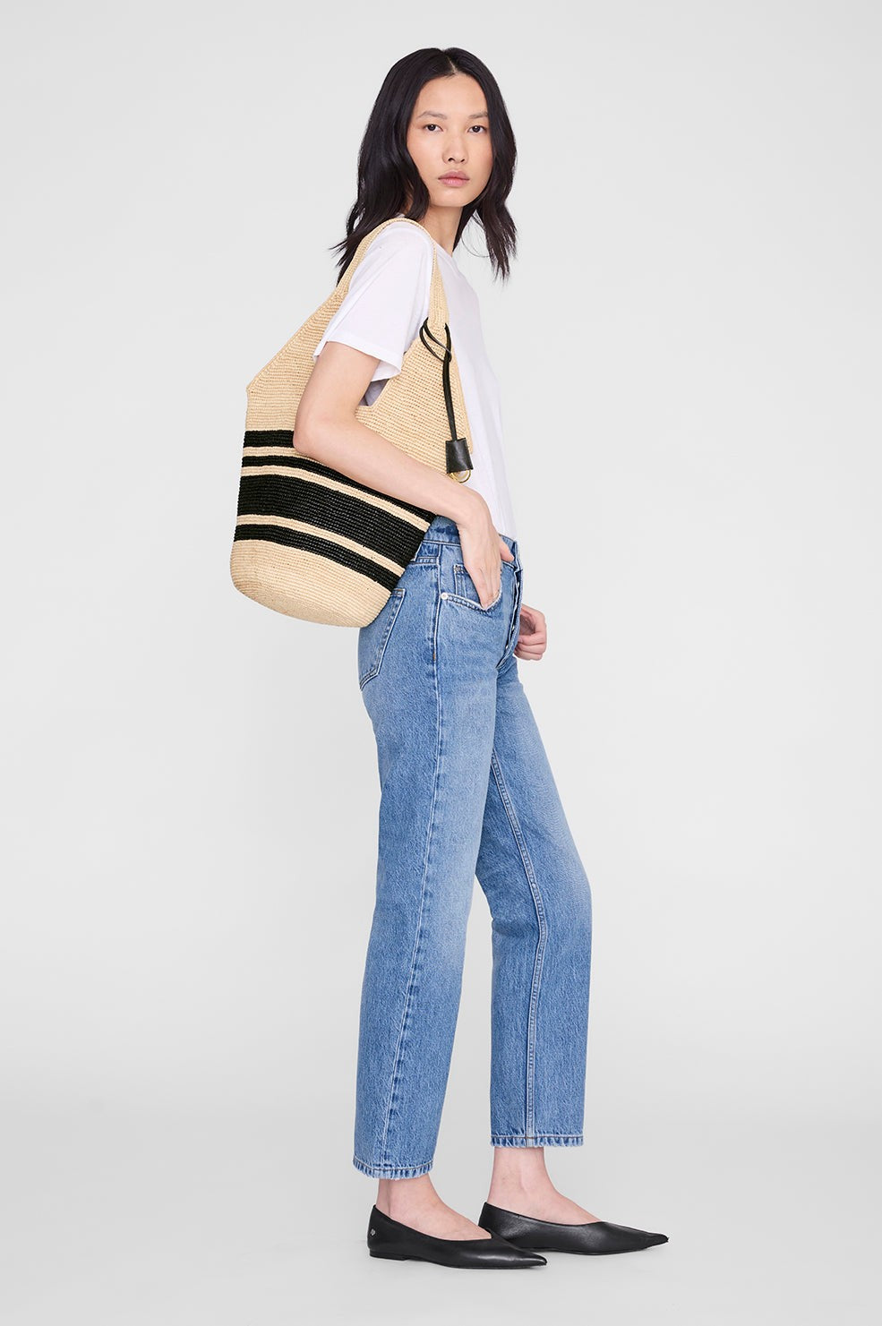Leah Stripes Hobo Raffia - Black And Natural Stripe