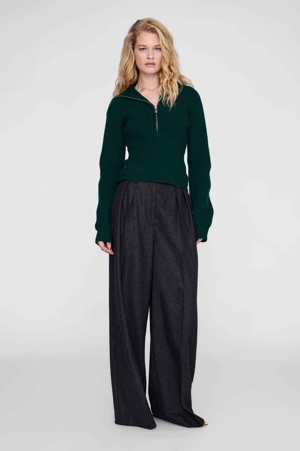 June Trucker Collar Sweater - Deep Emerald