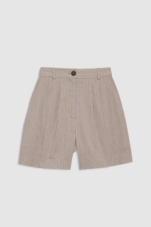 Brice Short - Taupe And Blue Pinstripe