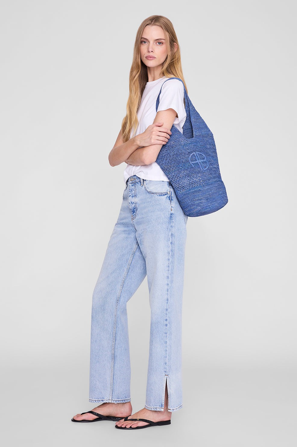 Leah Logo Hobo Raffia - Storm Blue