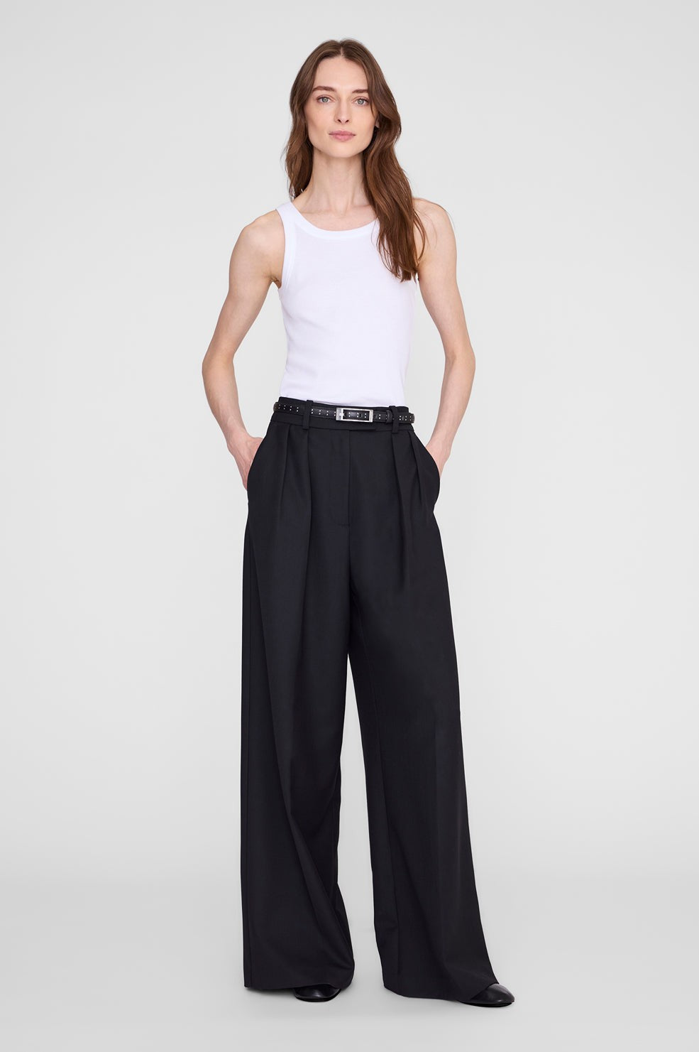 Elly Belt Studs Smooth Leather - Black